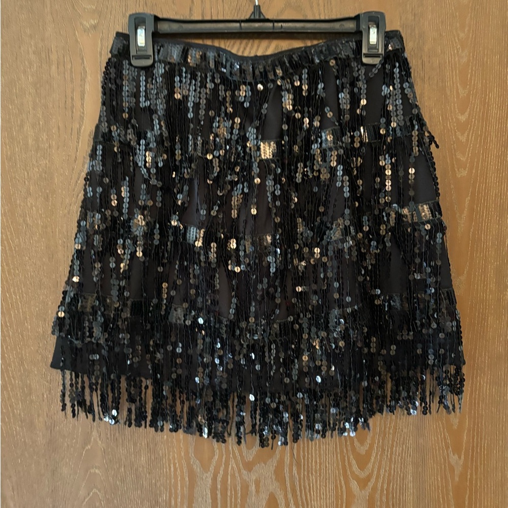 Spirit Black Sequin Fringe Mini Skirt